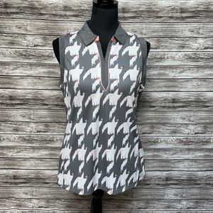 EP Pro Gray/Pink Houndstooth Print Golf Zipper Top
